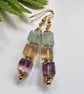 Genuine Rainbow Flourite Gold Plated Dangle Earrings  - Image 5