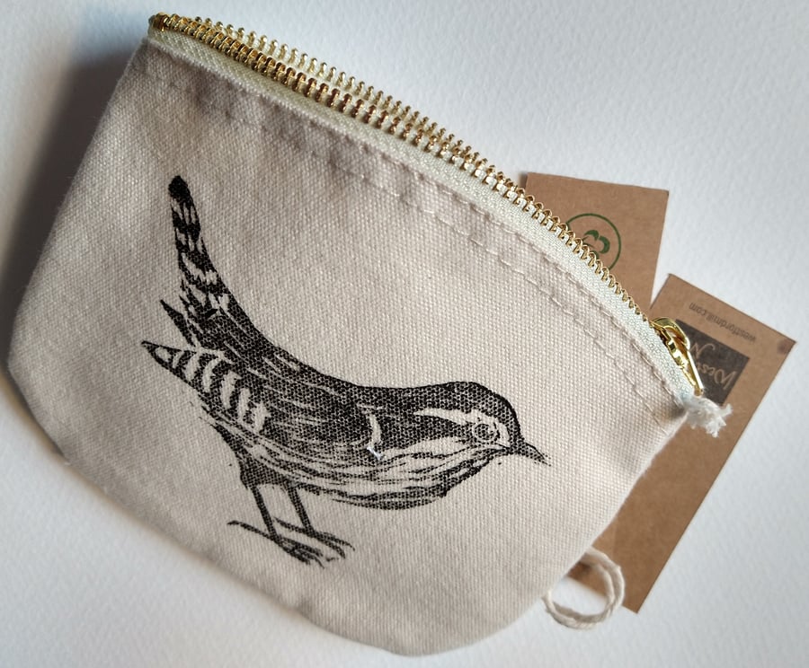 Hand Printed Wren Pouch