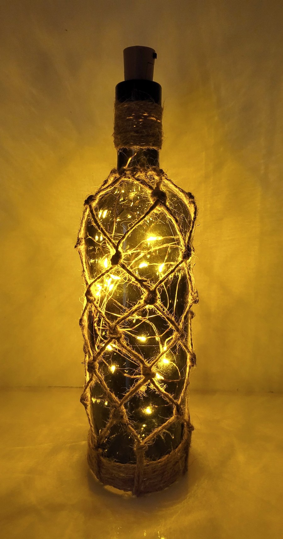 Braided Green Glass Wine Bottle Lamp