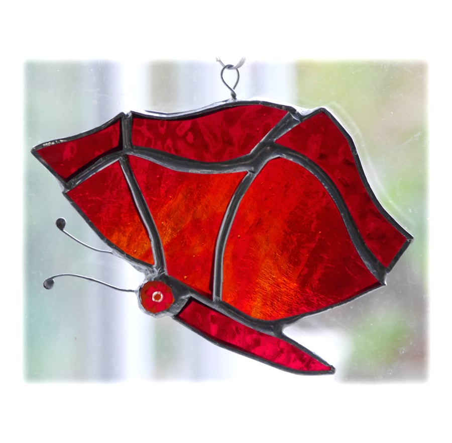 Butterfly Suncatcher Stained Glass Red Closed Wing 009