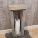 Chunky soiled timber free standing toilet paper holder and table