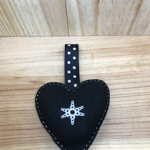 Black Felt Snowflake Heart. (185)