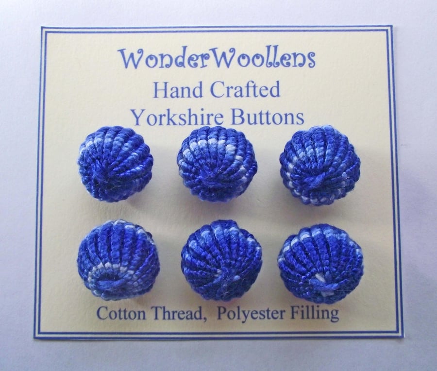 Yorkshire Buttons, Embellishments, Hand Crafted, Variegated Blue Cotton Thread