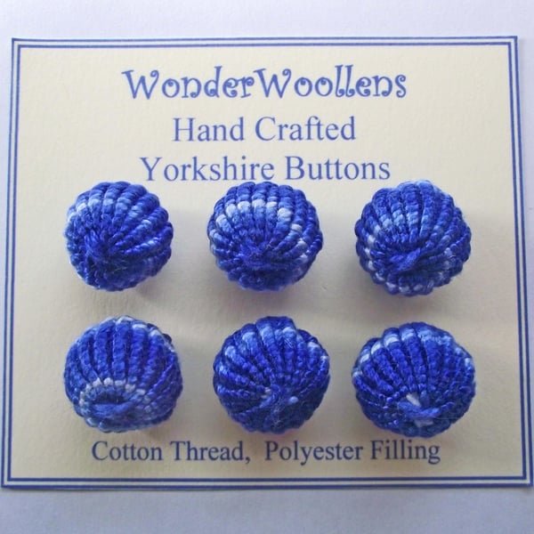 Yorkshire Buttons, Embellishments, Hand Crafted, Variegated Blue Cotton Thread