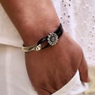 Women's Leather Bracelet, Wrap Boho Bracelet, Silver Plated Clasp