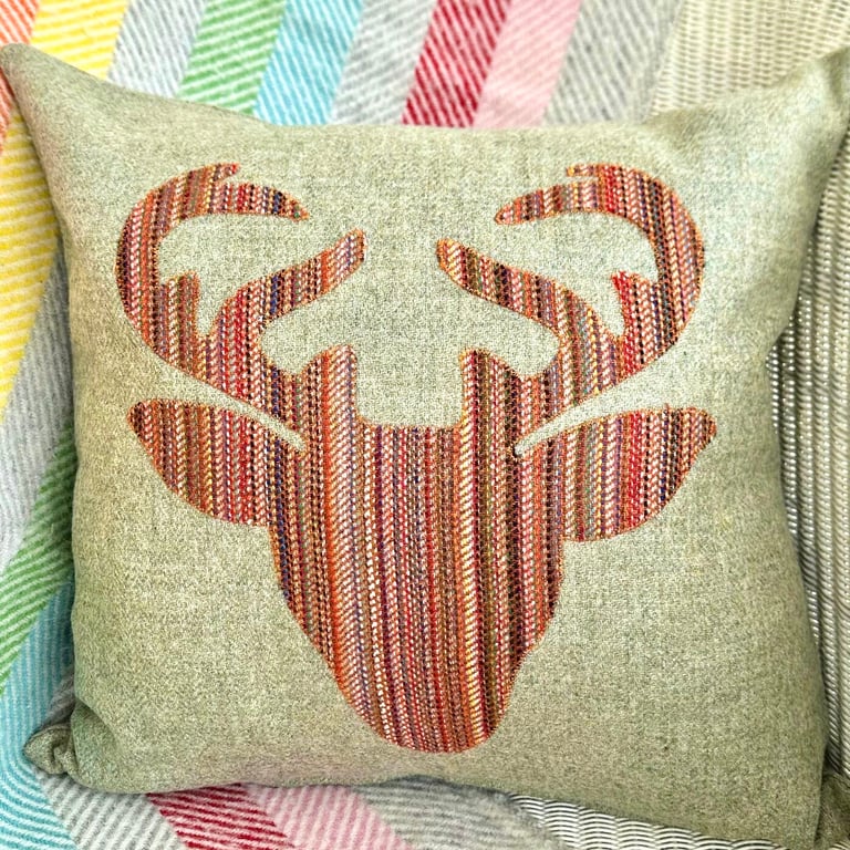 Tweed Appliqué Stag Scatter Cushion with Pad, Sage 46x46cm