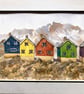 Colourful Nordic cottages Greenland original watercolour painting