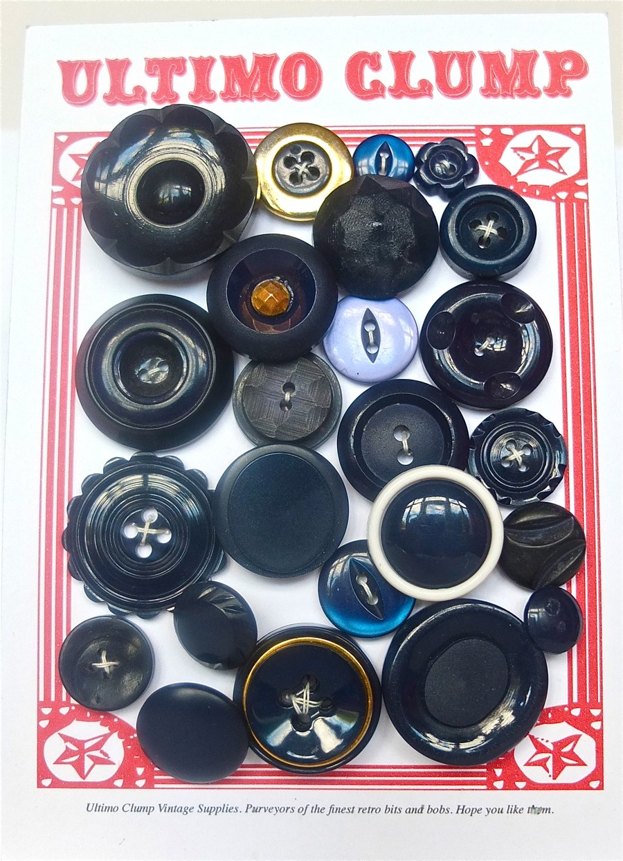 24 Vintage Navy Blue Buttons