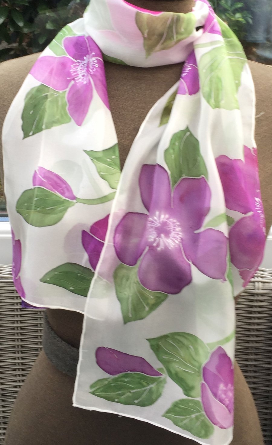 Purple Hellebore  hand painted silk scarf