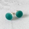 Teal stud earrings, fused glass with sterling silver fittings