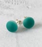 Teal stud earrings, fused glass with sterling silver fittings - Image 1