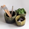 Trio of nesting wool felt pots - grey and greens