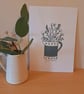 An original handprinted linoprint of a leaf decorated jug of grasses & flowers - Image 3