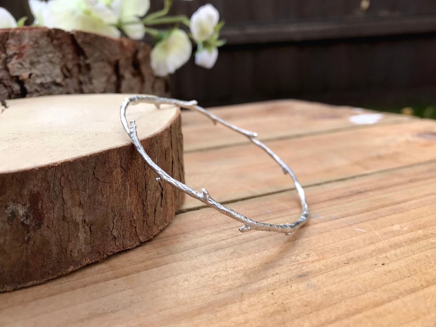 Handmade Silver Twig Bangle