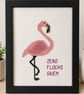 Zero Flocks Given Flamingo Cross Stitch – Funny Handmade Framed Gift - Image 1