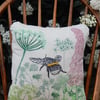 Beige - Screen printed Bee and Hedgerow flowers