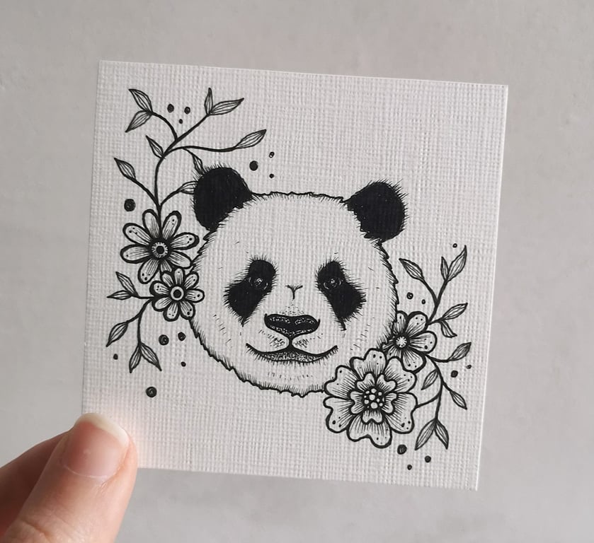 Flower Panda - Original Mini Drawing 