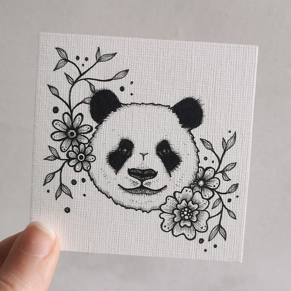 Flower Panda - Original Mini Drawing 