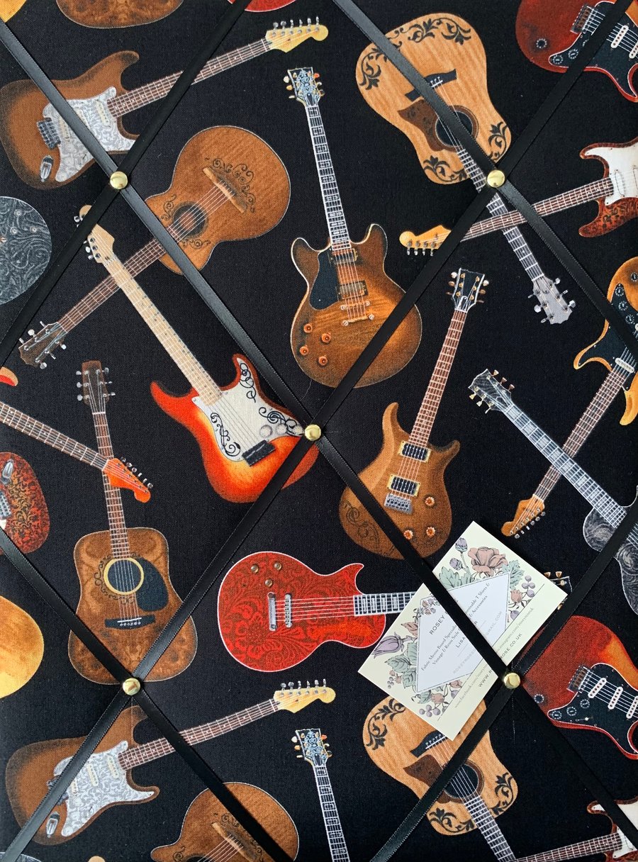 Handmade Bespoke Memo Notice Board With Feel The Music Guitars Fabric