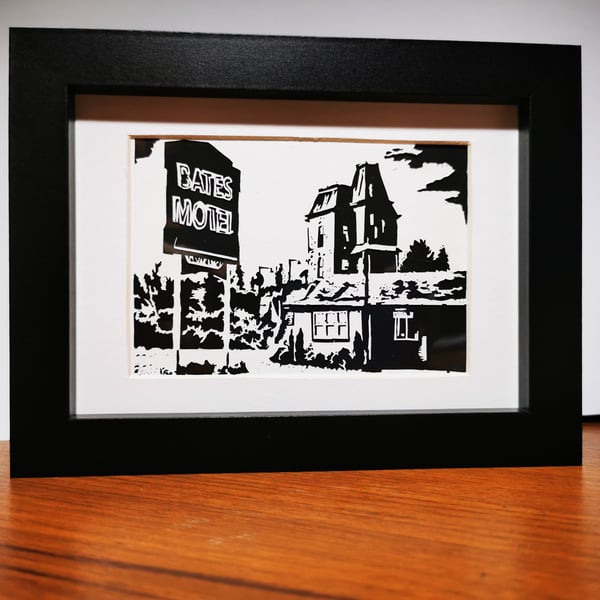 Bates Motel from Psycho hand cut framed papercut 