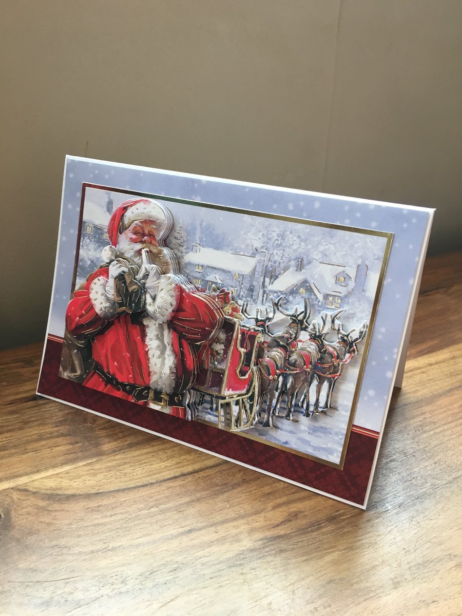 3D Santa Claus Christmas Card - Father Christmas Decoupage - Handmade