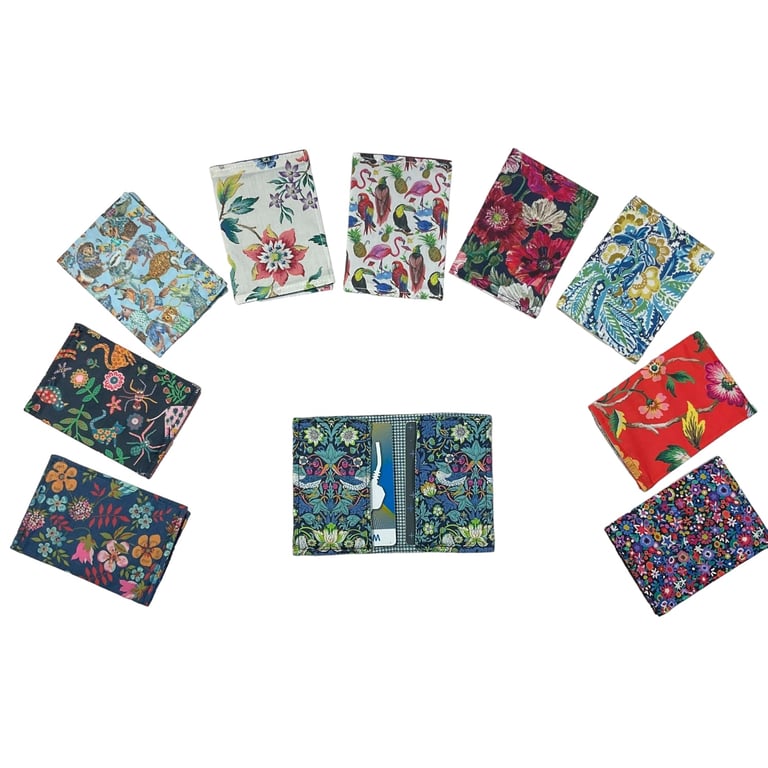 Folding card wallet in Liberty fabric, floral credit card pouch