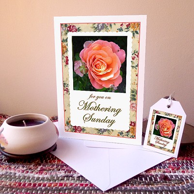 Vintage Rose - Mothering Sunday card & free gift tag