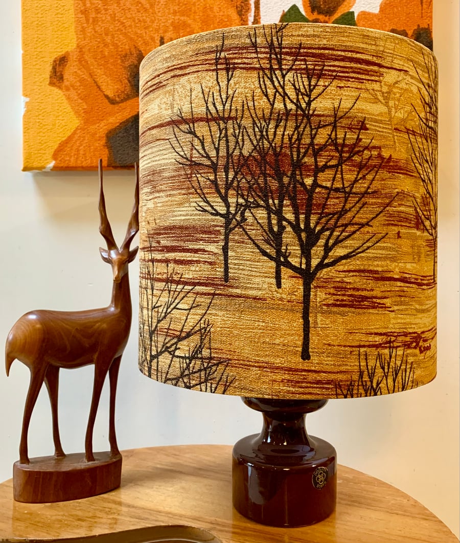 Autumn Wood Forest TREE Brown Barkcloth Vintage Fabric Lampshade LOW IN STOCK