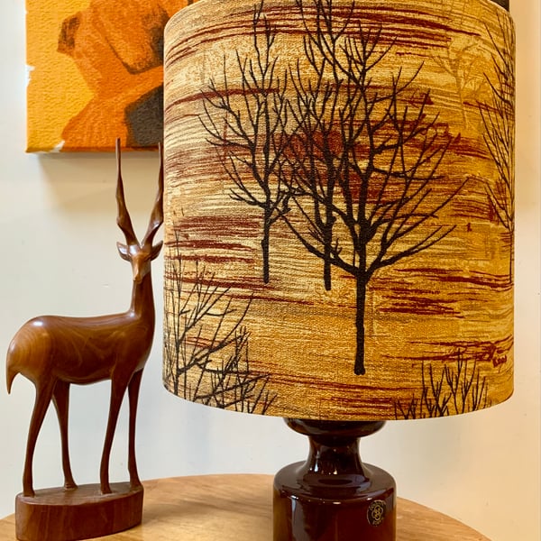 Autumn Wood Forest TREE Brown Barkcloth Vintage Fabric Lampshade LOW IN STOCK
