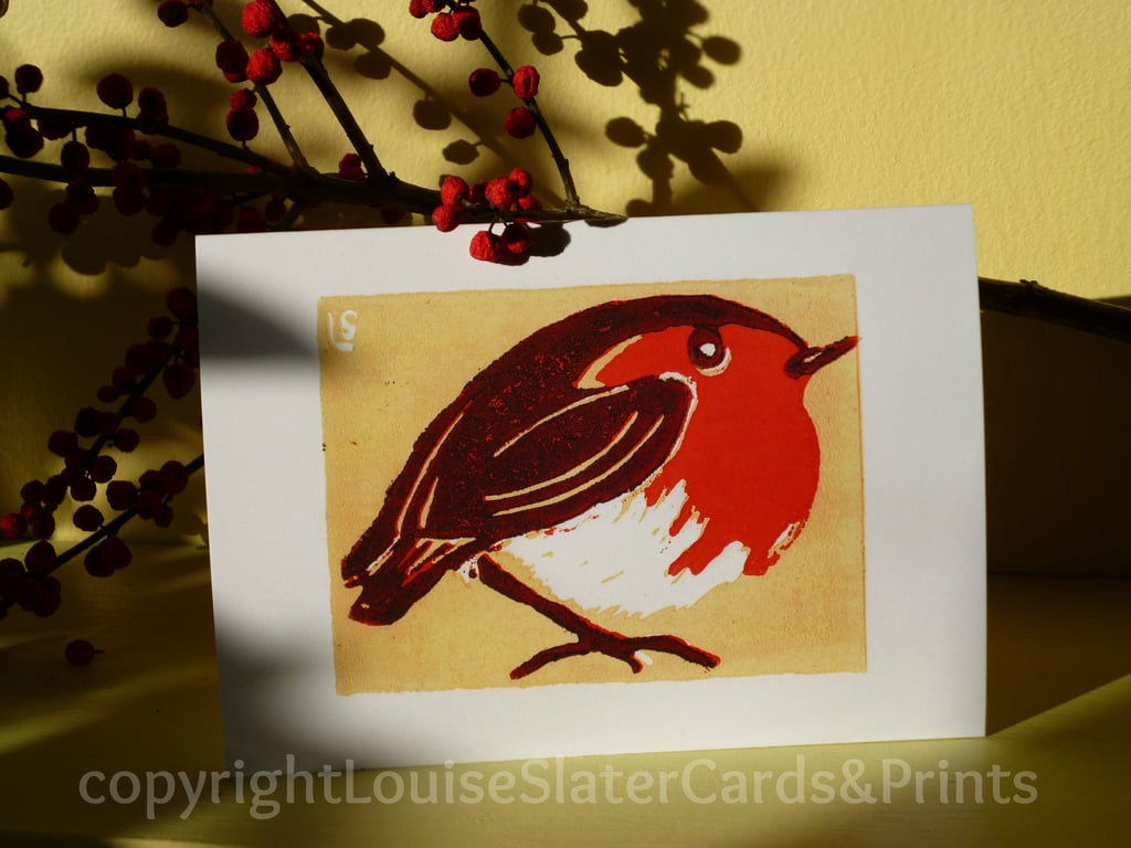Christmas Robin - Yellow Background Pk of 5