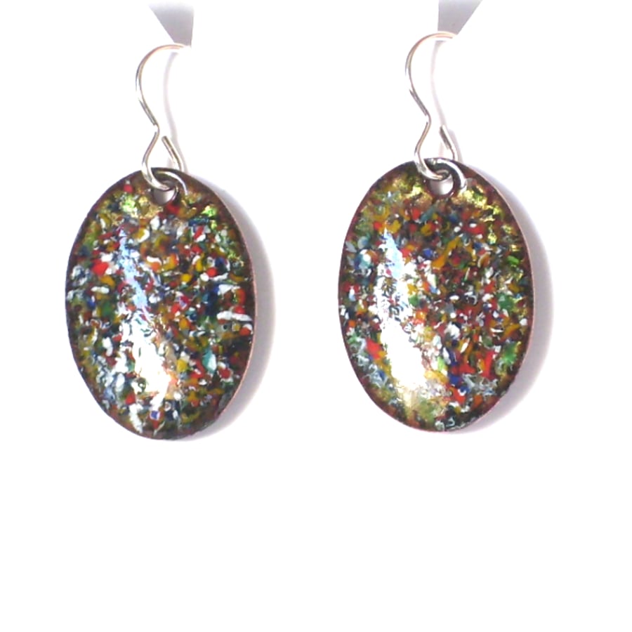 multicolour, enamel chip on clear earrings - oval,  