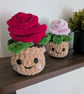 Crochet handmade rose in plant pot the perfect gift present 