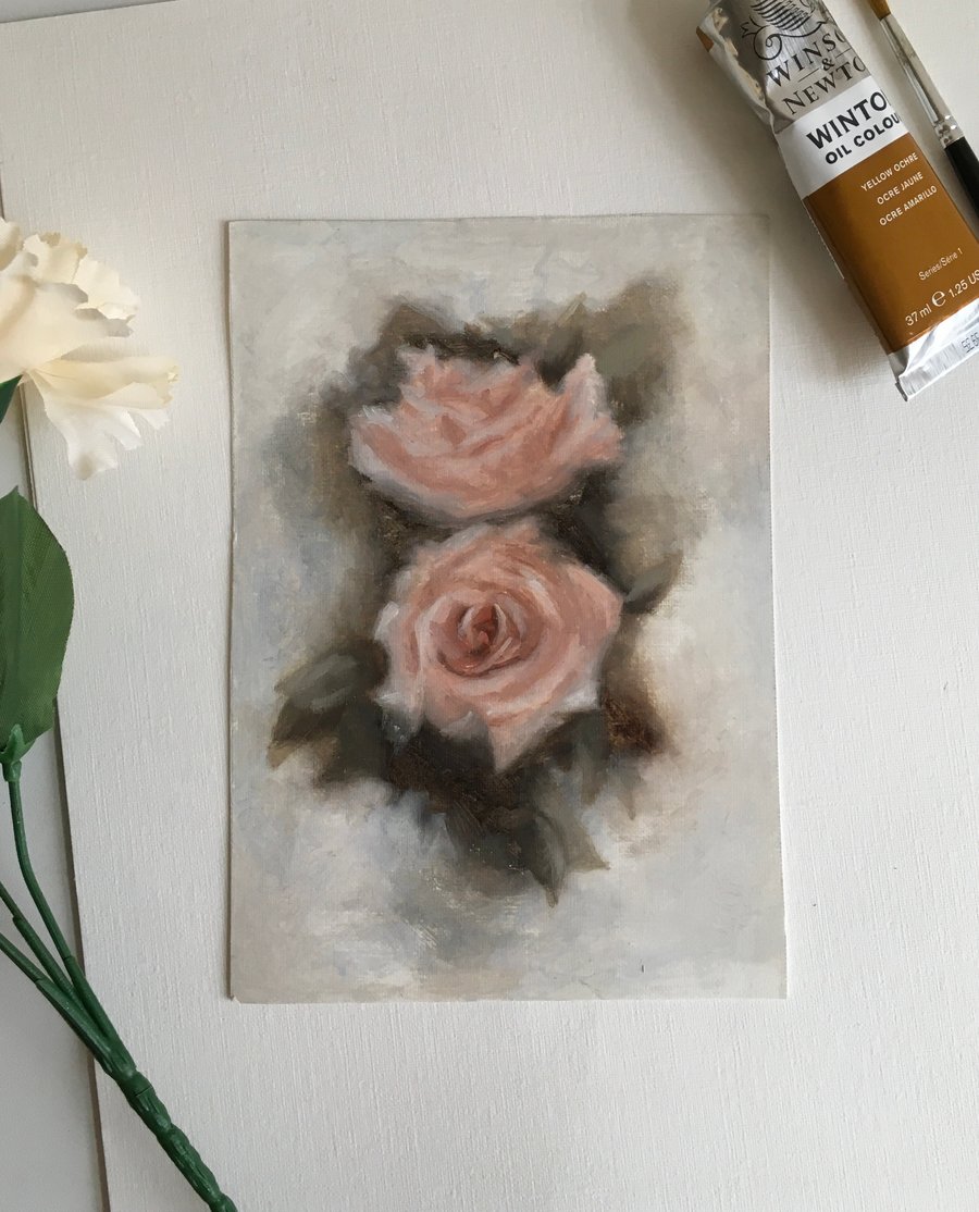 Alla prima oil painting study of roses