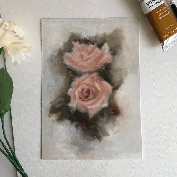 Alla prima oil painting study of roses