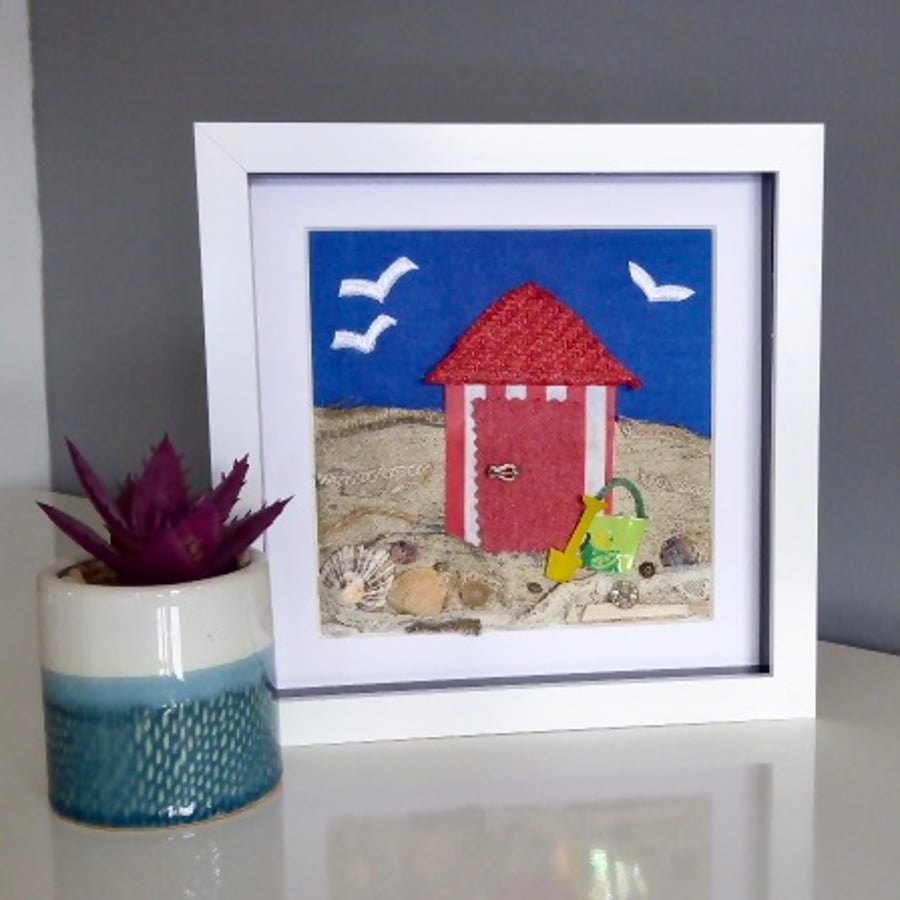 At The Seaside Red Beach Hut Seagull Bucket and spade recycled materials