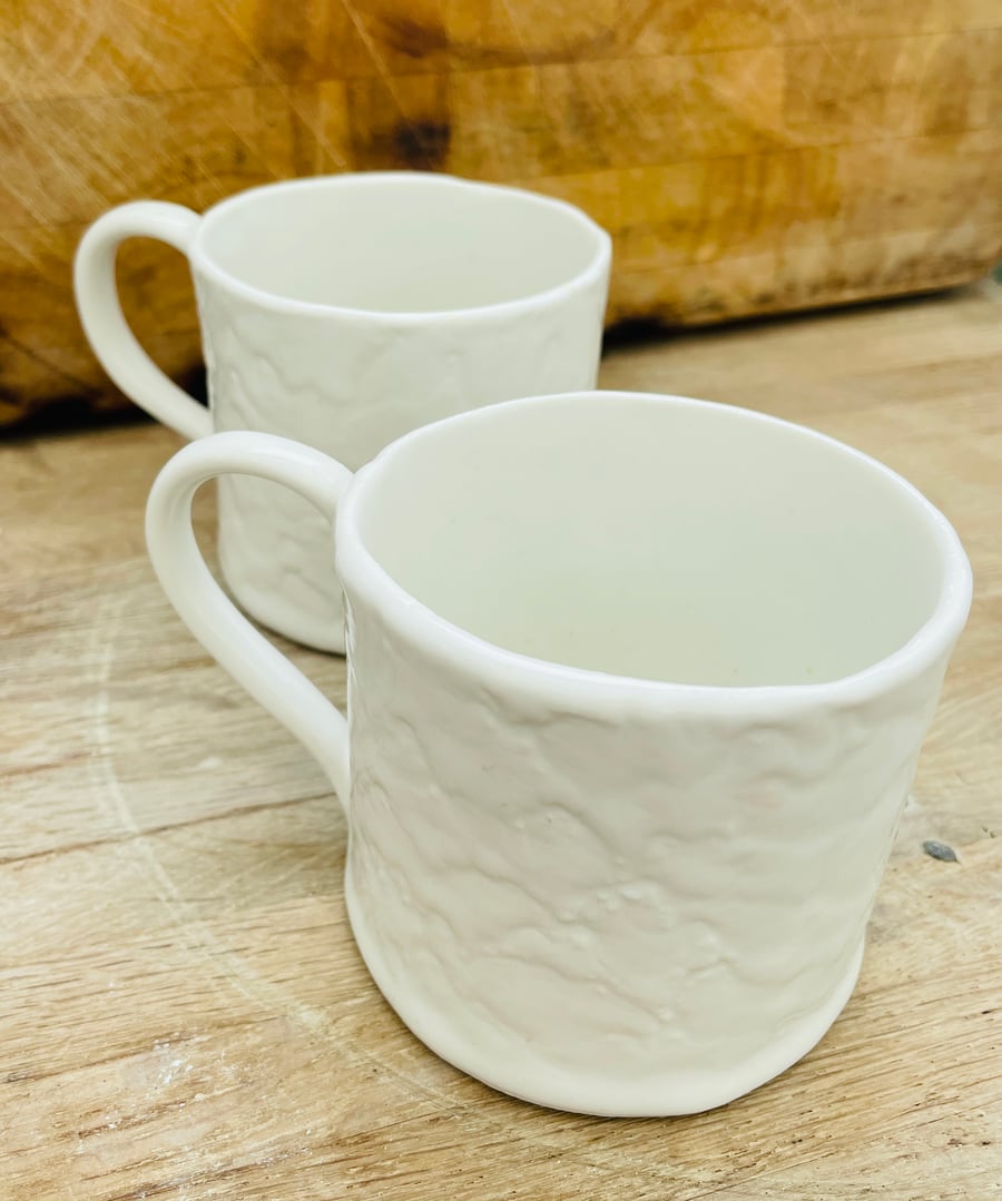 Hand built porcelain cups lace texture Folksy