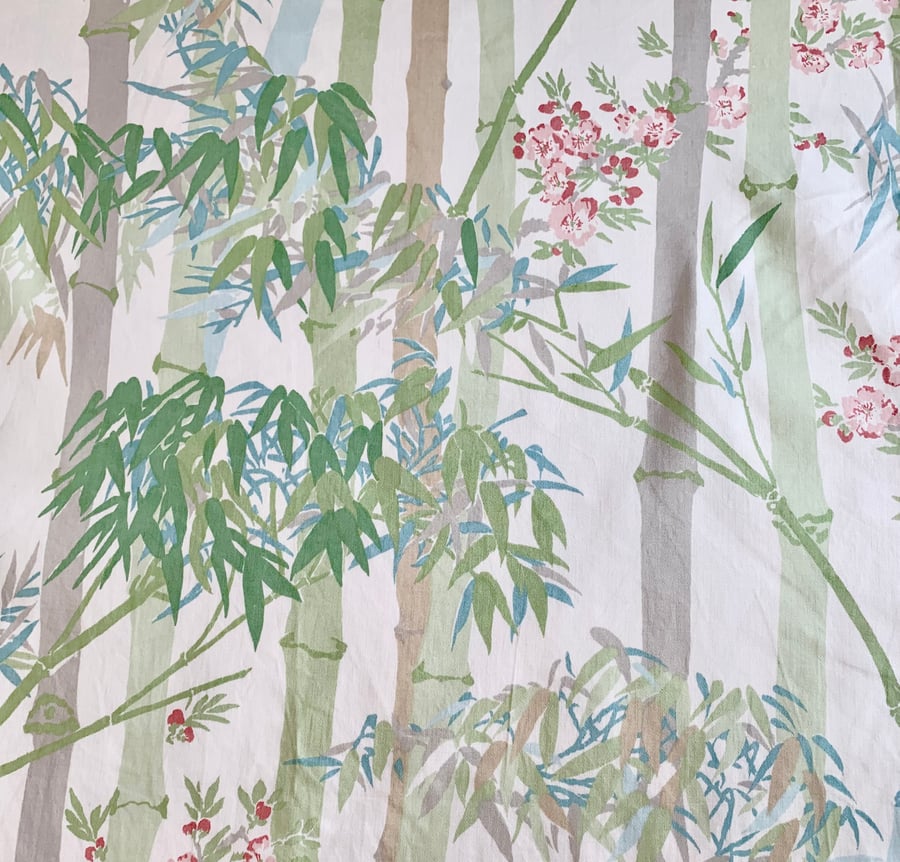 Cottage Core Chinoiserie Tropical Green 70s 80s JONELLE BAMBOO Vintage Fabric