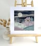Textile Art, Embroidered Art, Mounted Wall Art - Moonlit Cottage - Image 1