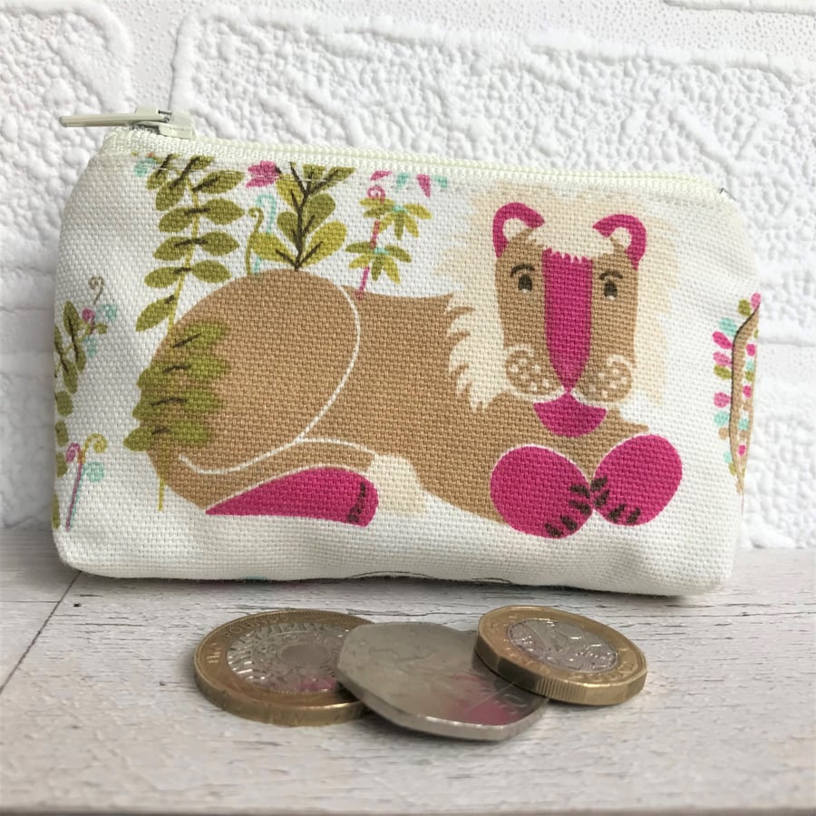 Small purse, coin purse with tropical Lion print