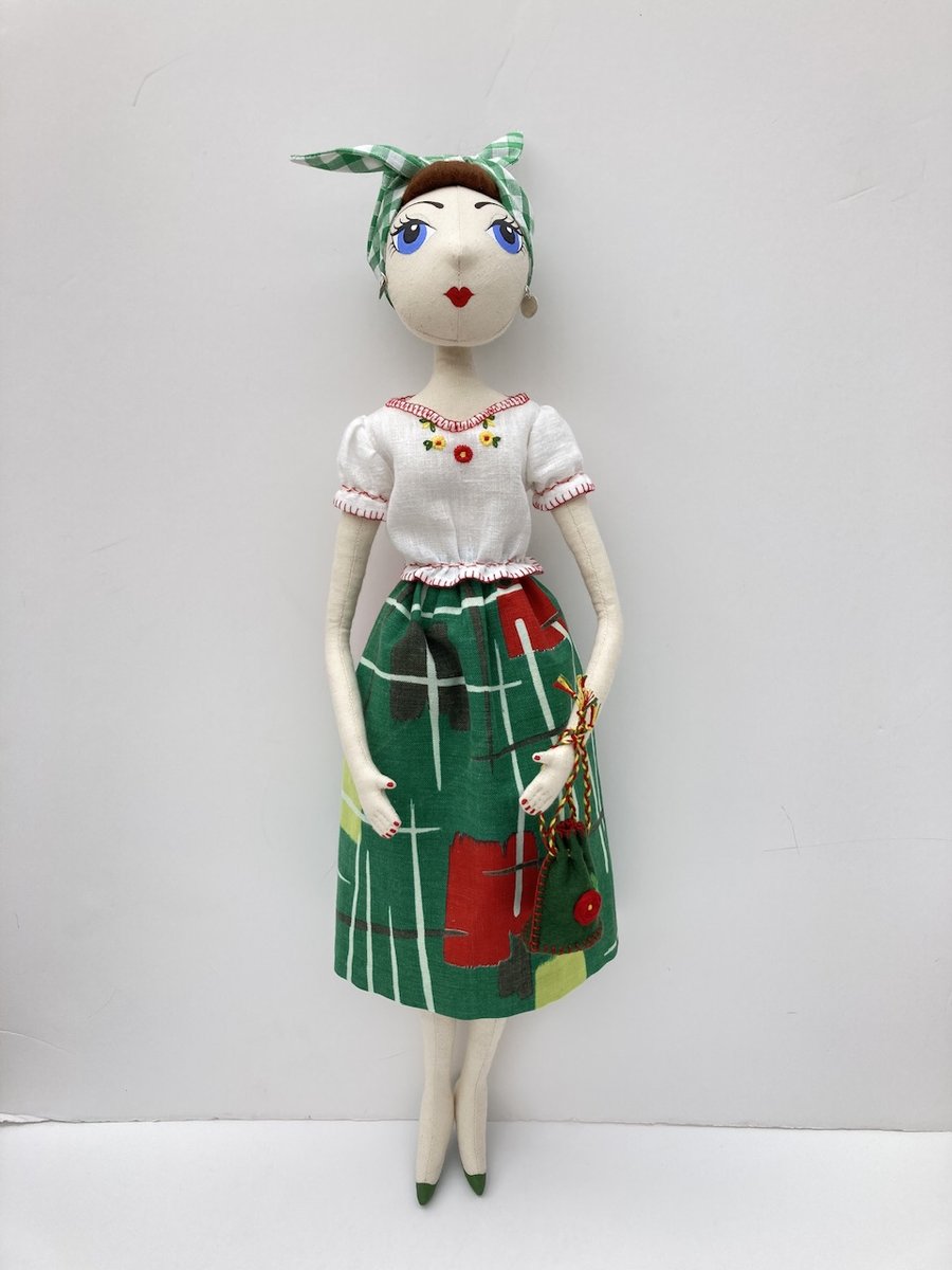 Martha the handmade textile art doll