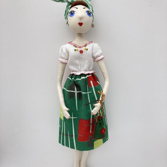 Martha the handmade textile art doll