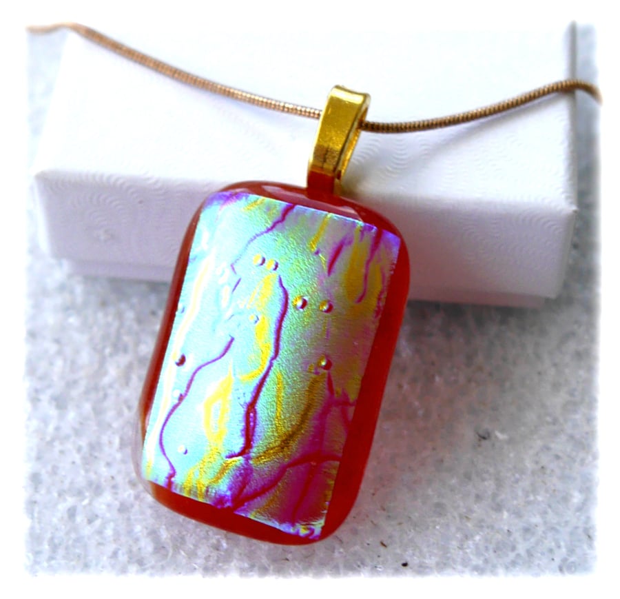 Red Shimmer 248 Dichroic Glass Pendant gold plated chain