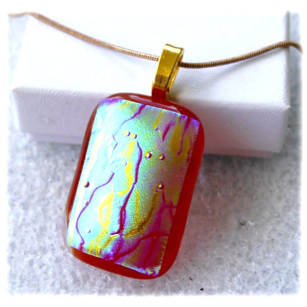 Red Shimmer 248 Dichroic Glass Pendant gold plated chain