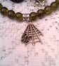 Spider and Web Pendant on a Green Bead Necklace, Halloween Necklace, Spider - Image 2