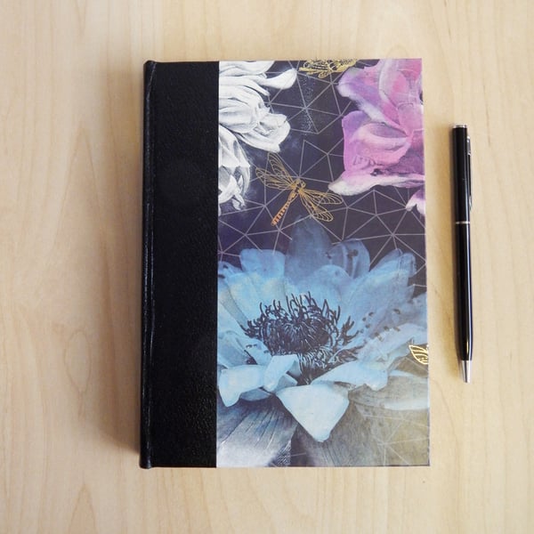 Roses and Dragonfly Journal or Notebook. Luxury Gifts.