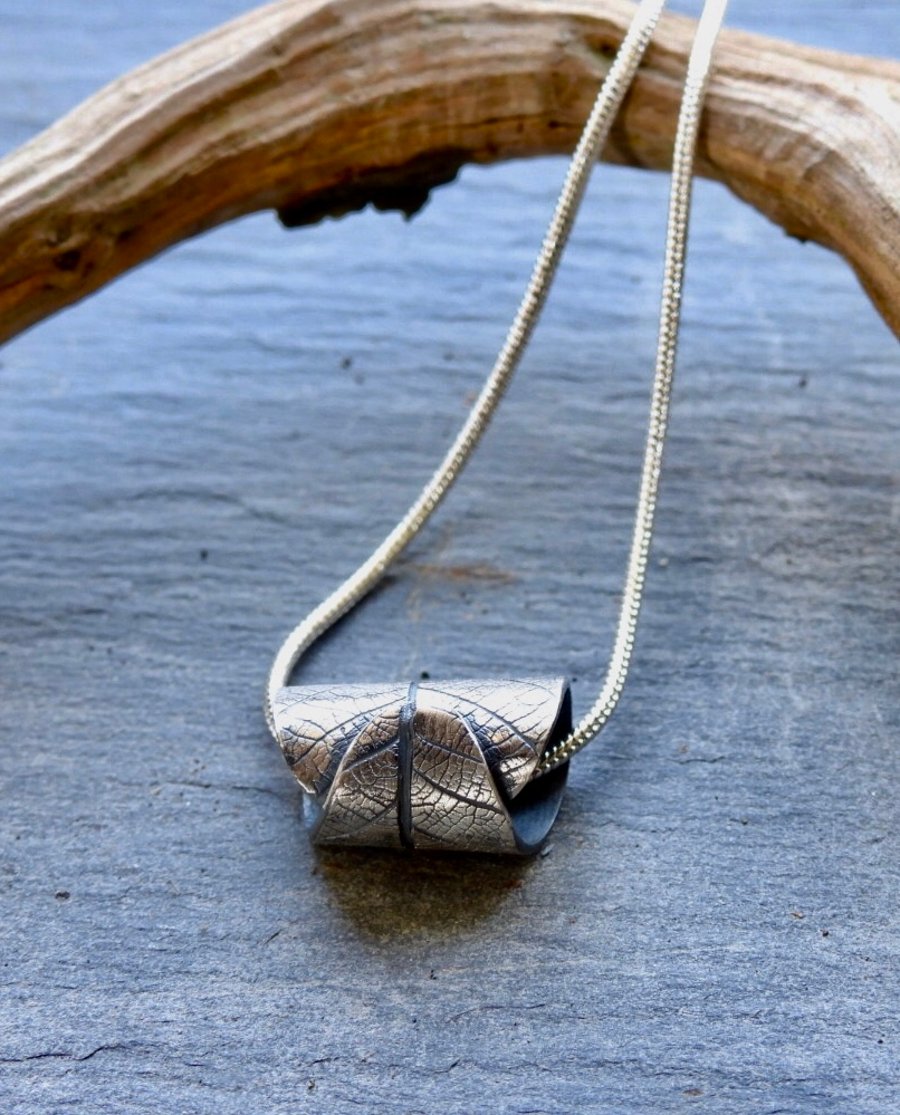 Rolled Leaf Silver Necklace.