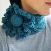 Ladies Flower Neck Warmer in Deep Teal Green