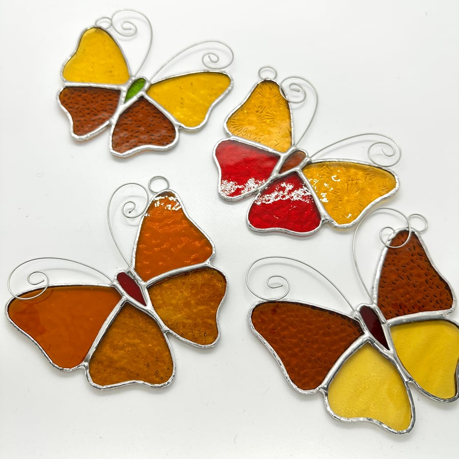 Stained Glass Butterfly Suncatcher - Handmade Decoration -  Amber