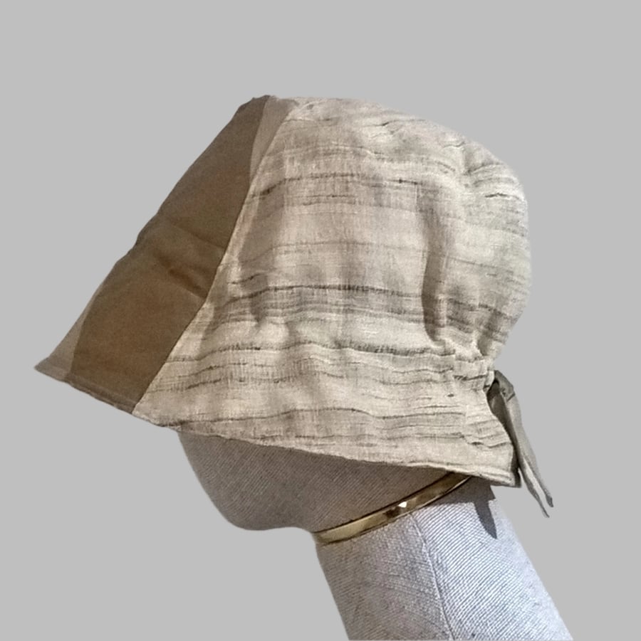 Raw Silk Bucket Hat adjustable beige and gold