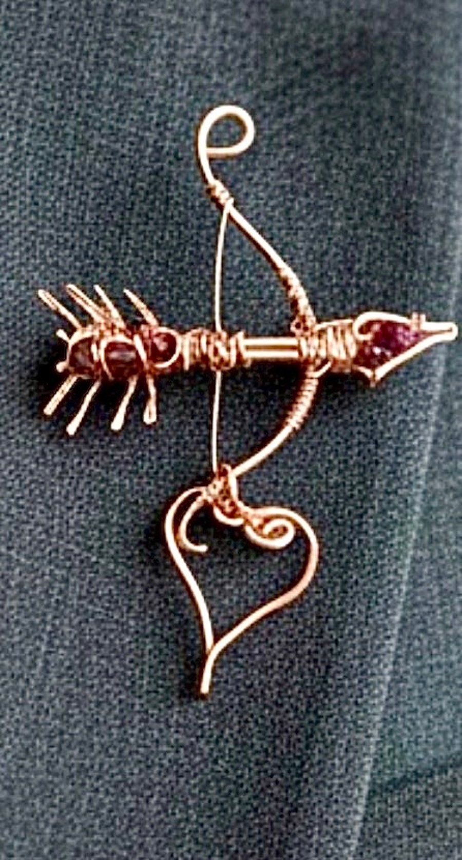 Copper Cupids Arrow With Heart & Natural Garnet Faceted Beads